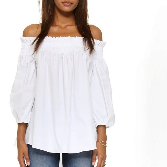 Tunique Women's White Blouse Smocked  Neckline Size M/L - Picture 1 of 6